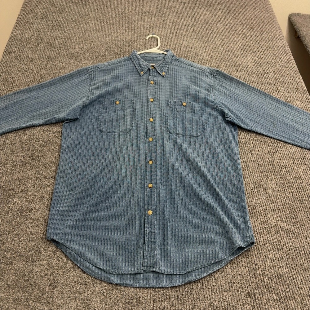 The Territory Ahead Button Down Shirt Mens L T Blue Cotton Textured Casual Work